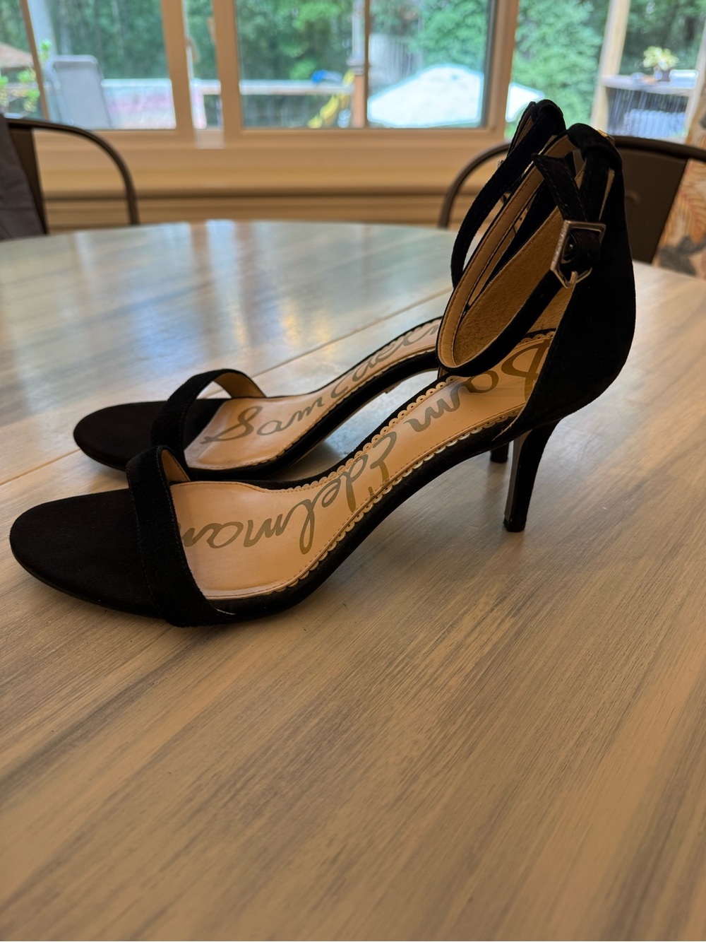 Sam Edelman Patti Ankle Strap Heels Suede Leather Black 9.5
